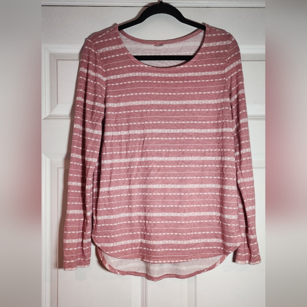 Old Navy Pink And White Striped Long Sleeve Top M